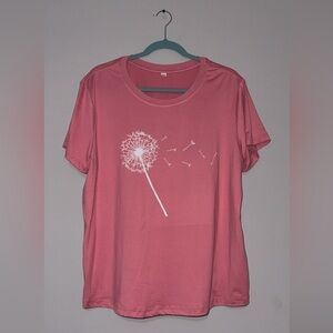 SHEIN Pink Short Sleeve Tee with Dandelion Print